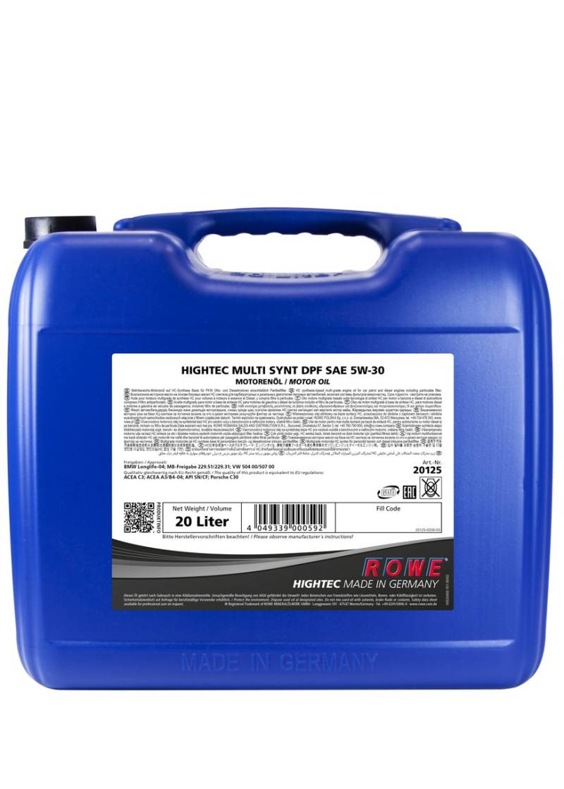 ROWE - 20 Liter HIGHTEC MULTI SYNT DPF SAE 5W-30 Motorenöl - vollsynthetisch (HC-Synthese) von ROWE