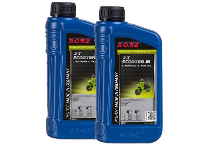 ROWE - 2x 1 Liter HIGHTEC 2-T SCOOTER M Motorenöl - Motoröl für luft- und wassergekühlte 2-Takt Motoren, für Roller/Scooter von ROWE