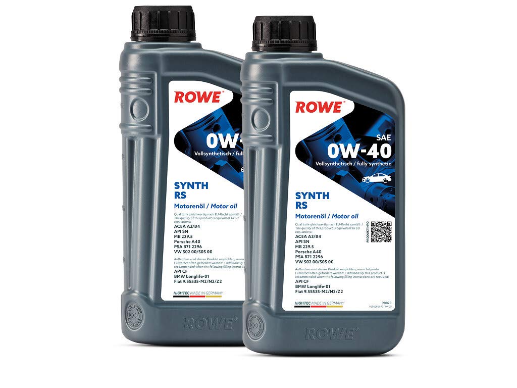 ROWE - 2x 1 Liter HIGHTEC SYNTH RS SAE 0W-40 Motorenöl - PKW Motoröl für moderne und sportliche Pkw-Otto- oder Dieselmotoren, mit und ohne Turboaufladung von ROWE