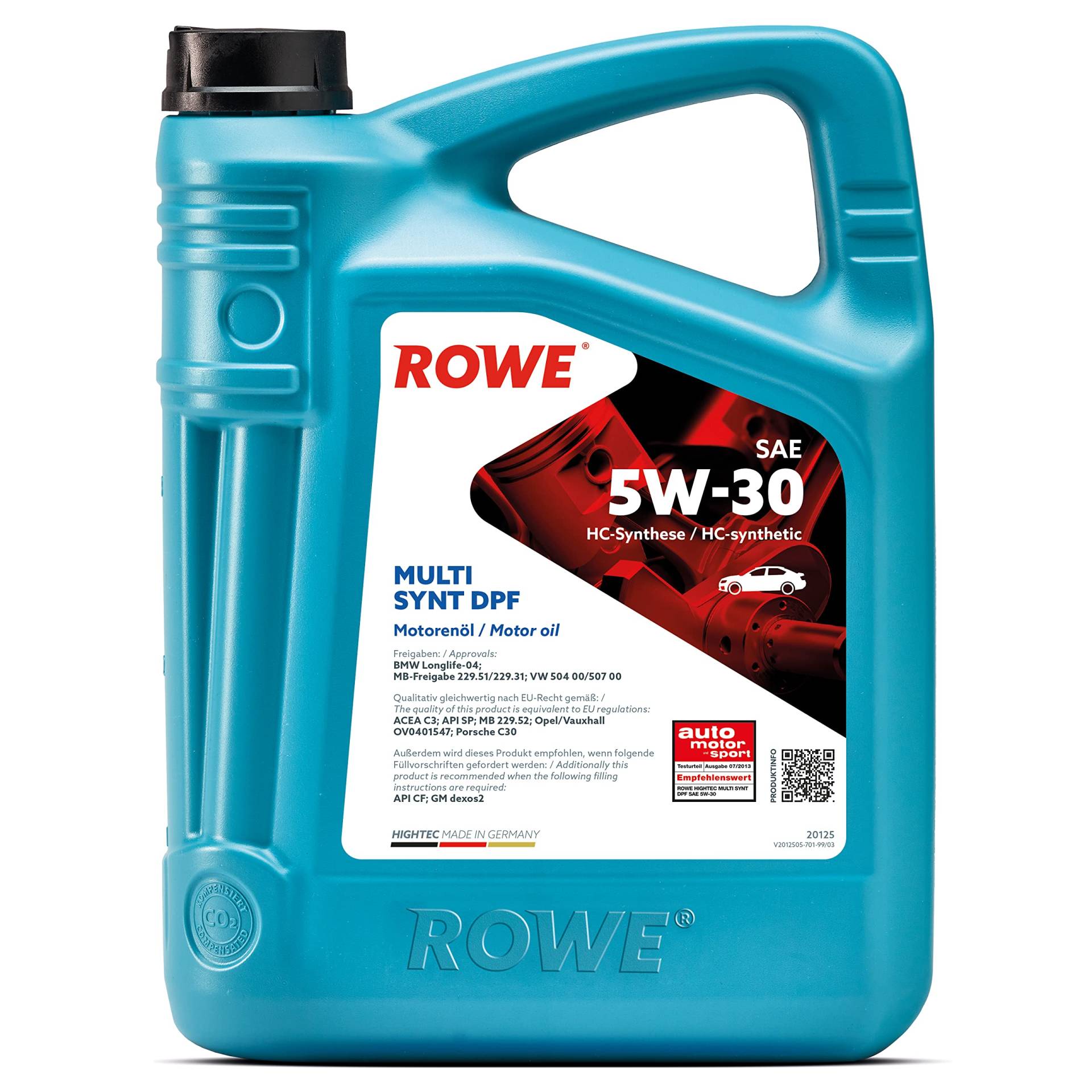 ROWE - 5 Liter HIGHTEC MULTI SYNT DPF SAE 5W-30 Motorenöl - für Diesel- und Benzinmotoren mit Turboaufladung von ROWE
