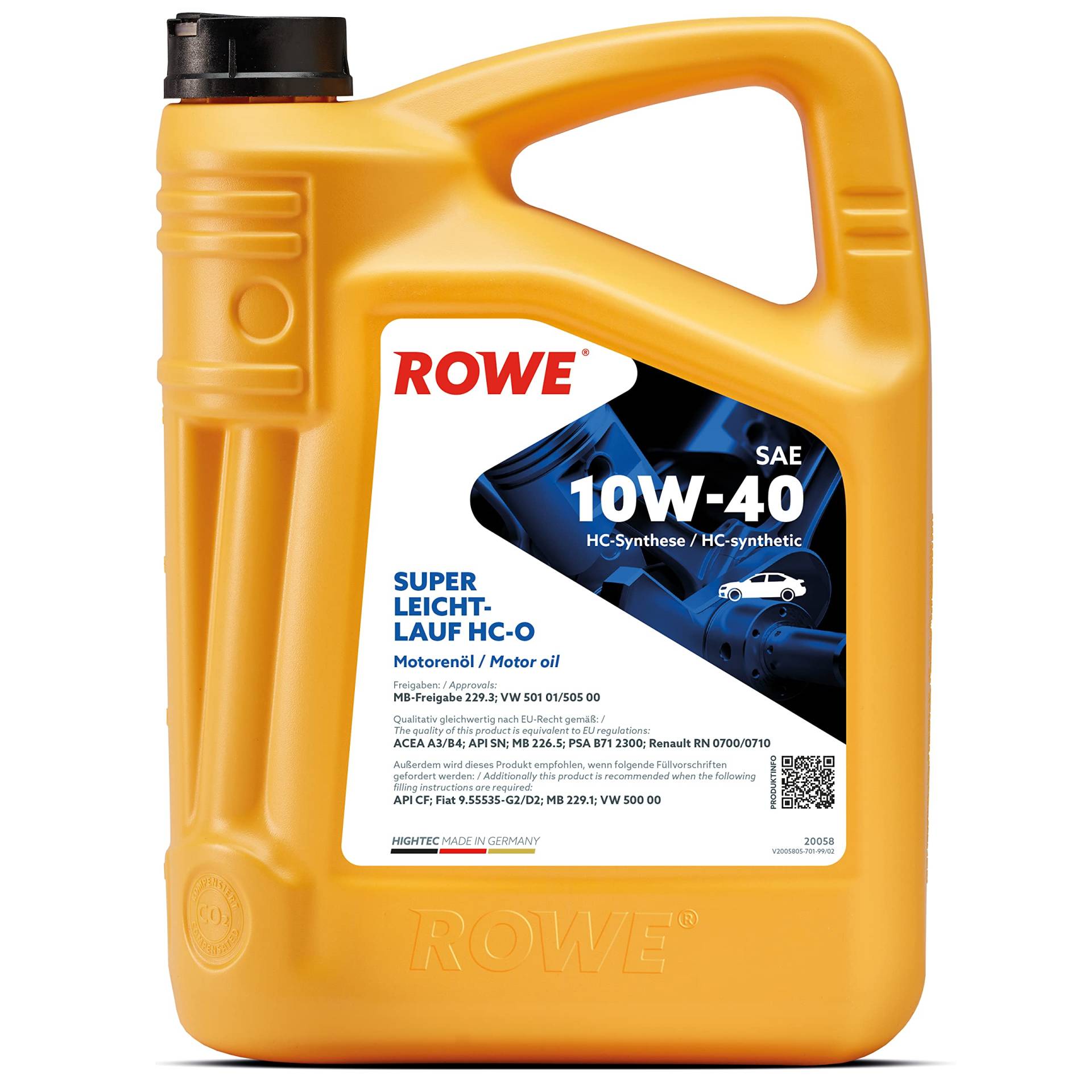 ROWE - 5 Liter HIGHTEC SUPER LEICHTLAUF HC-O SAE 10W-40 Motorenöl - für Diesel- und Benzinmotoren mit und ohne Turboaufladung von ROWE