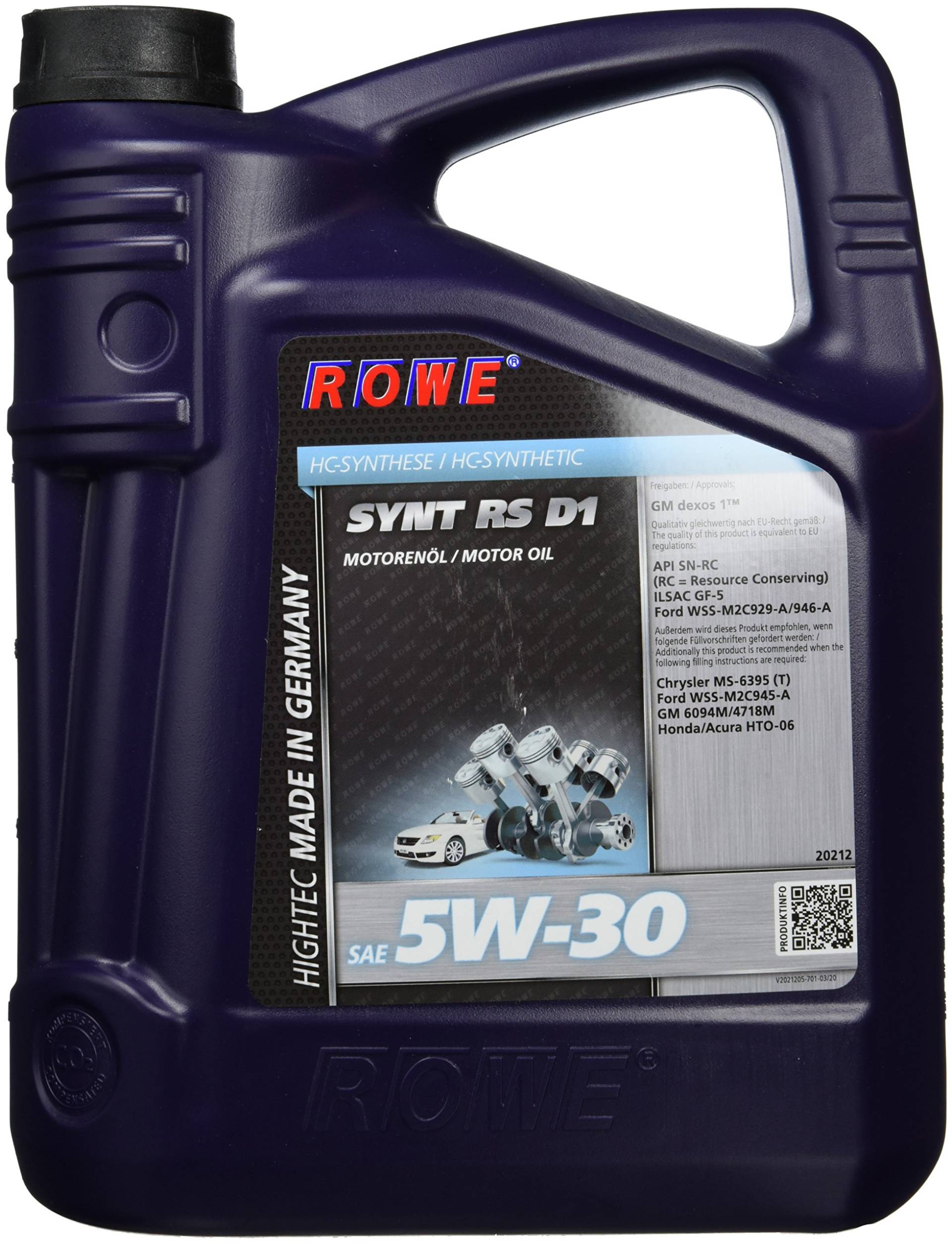 ROWE - 5 Liter HIGHTEC SYNT RS D1 SAE 5W-30 Motorenöl - PKW Motoröl von ROWE