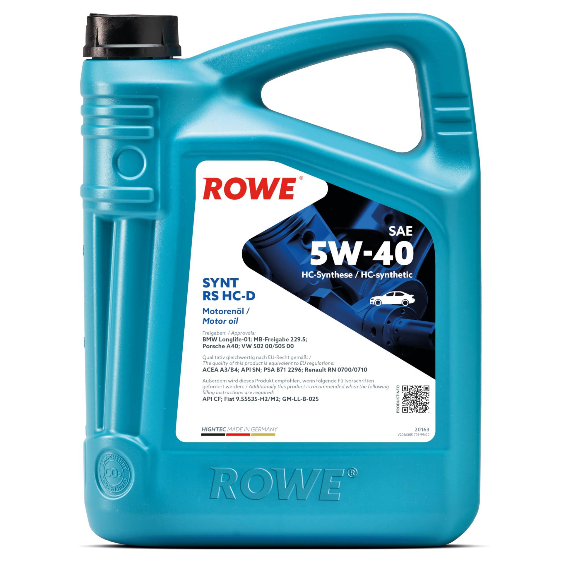 ROWE - 5 Liter HIGHTEC SYNT RS SAE 5W-40 HC-D Motorenöl - PKW Motoröl für Ottomotor, Dieselmotor ROWE - 5 Liter HIGHTEC SYNT RS SAE 5W-40 HC-D Motorenöl - PKW Motoröl für Ottomotor, Dieselmotor von ROWE