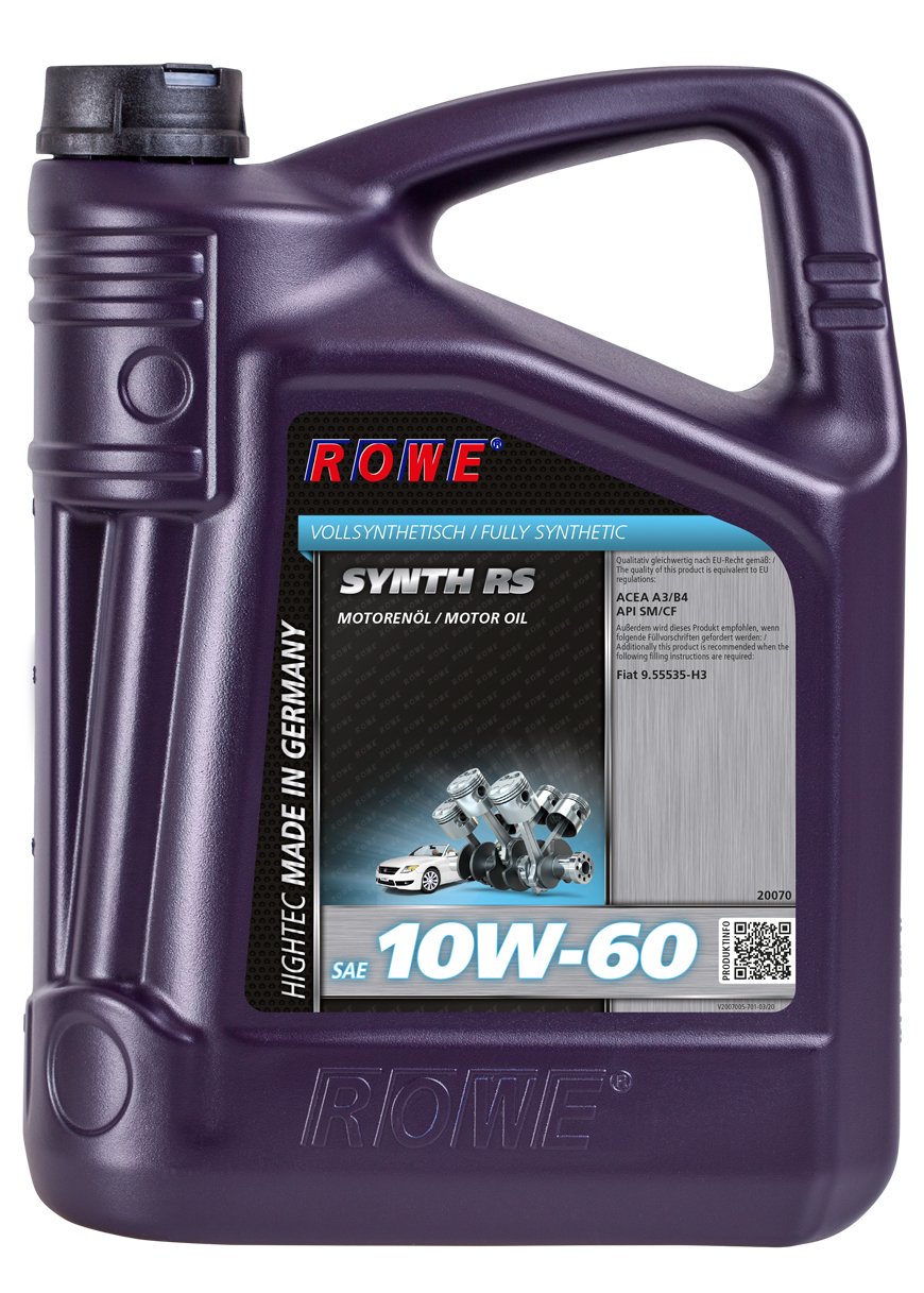 ROWE - 5 Liter HIGHTEC SYNTH RS SAE 10W-60 Motorenöl - PKW Motoröl für moderne und sportliche Pkw-Otto- oder Dieselmotoren, mit und ohne Turboaufladung von ROWE