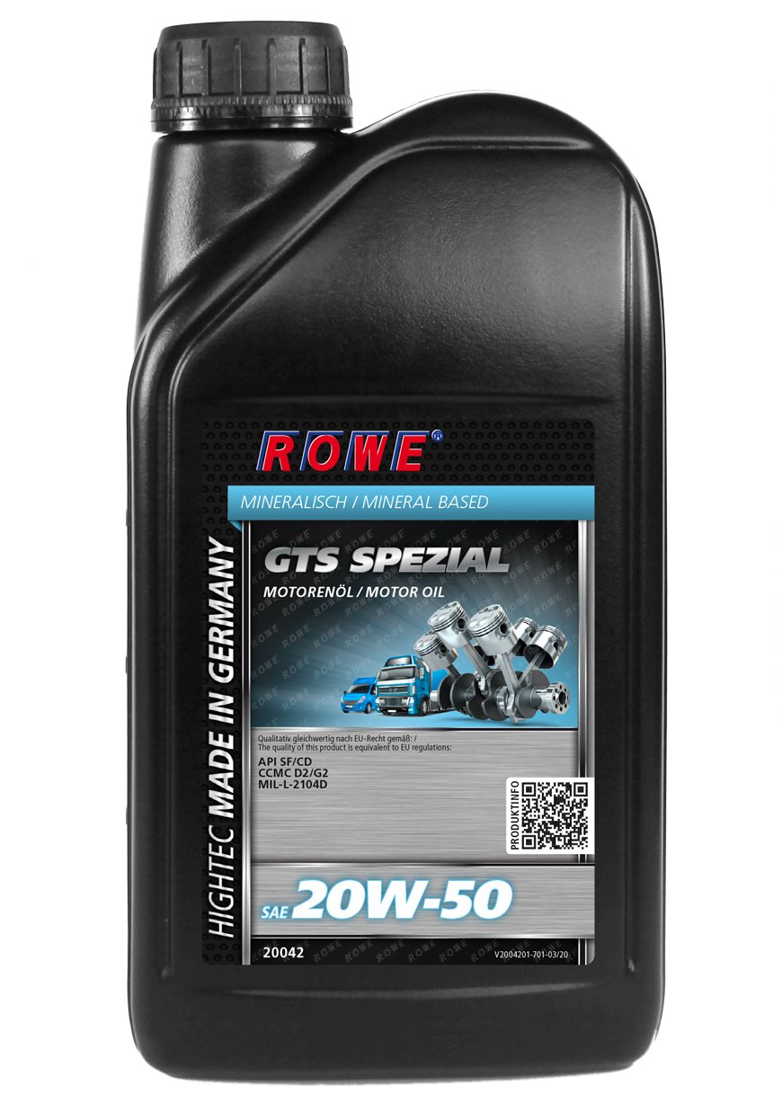 ROWE HIGHTEC GTS SPEZIAL SAE 20W-50-1 Liter Motoröl für gemischten Fuhrpark mineralisch | Made in Germany von ROWE