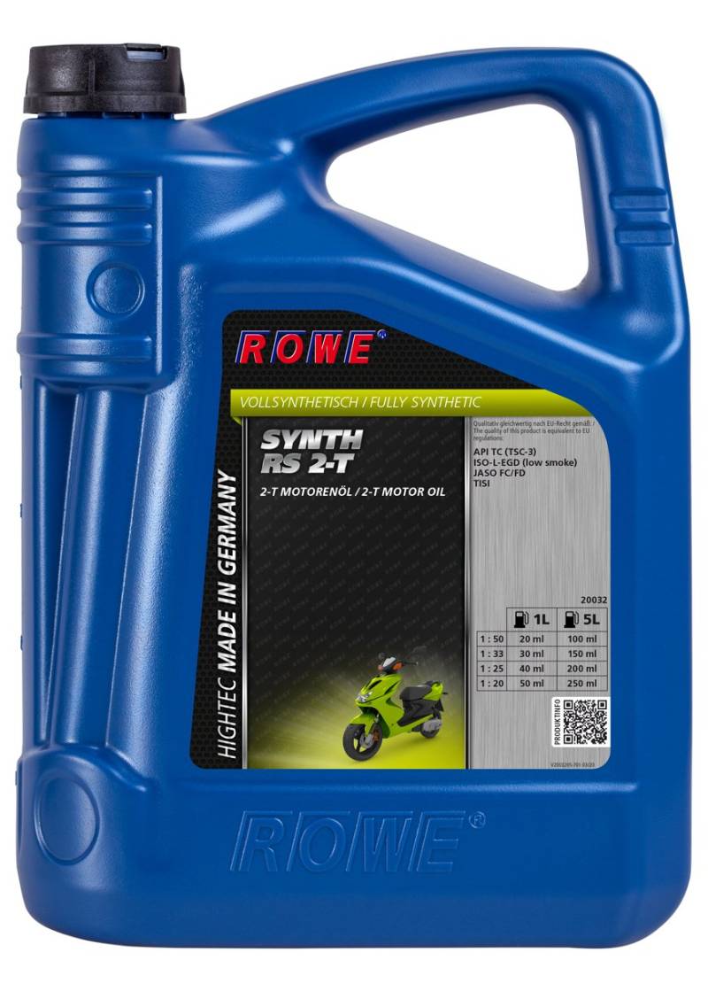 ROWE 20032 HIGHTEC SYNTH RS 2-T - vollsynthetisches Ultra-High-Performance 2-Takt-Motorenöl für luft- und wassergekühlte Motoren, 5 Liter von ROWE