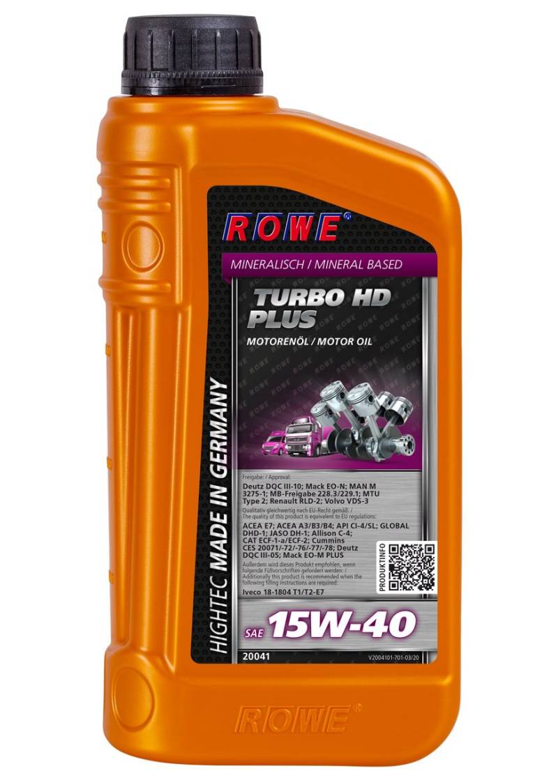 ROWE HIGHTEC Turbo HD SAE 15W-40 Plus - 1 Liter Motoröl für gemischten Fuhrpark mineralisch | Made in Germany von ROWE