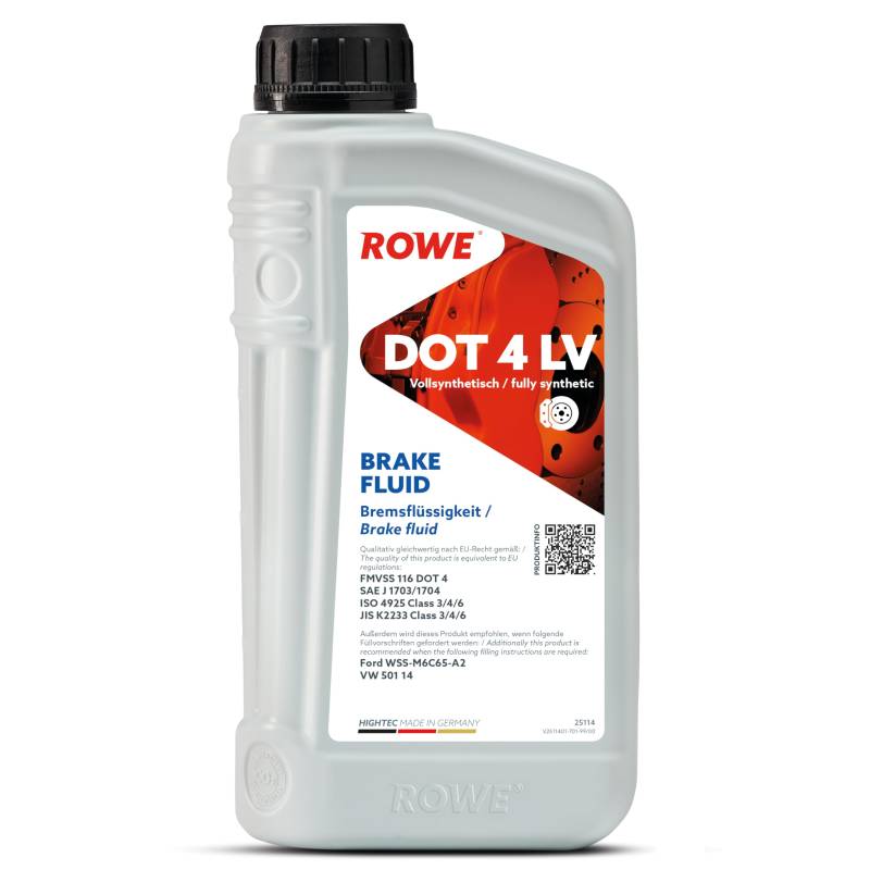 ROWE Hightec Brake Fluid Dot 4 LV - 1 Liter PKW Bremsflüssigkeit vollsynthetisch | Made in Germany von ROWE