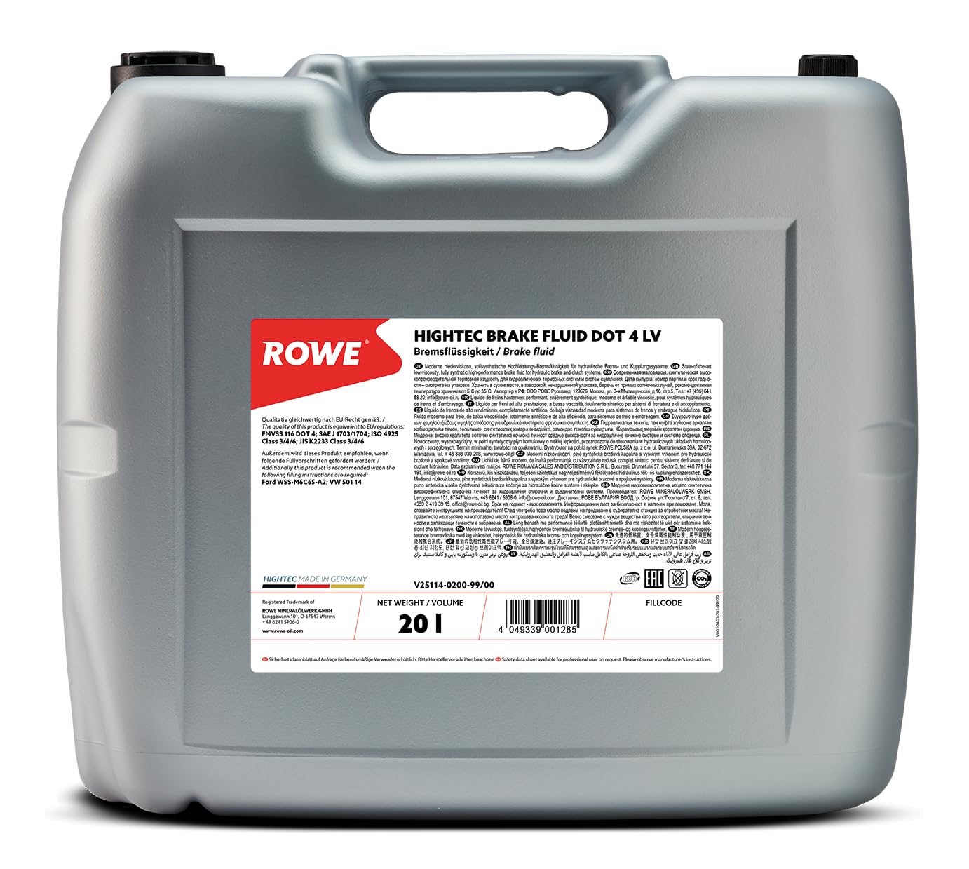 ROWE Hightec Brake Fluid Dot 4 LV - 20 Liter PKW Bremsflüssigkeit vollsynthetisch | Made in Germany von ROWE