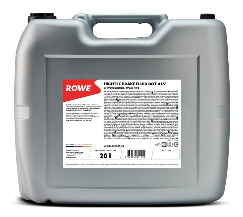 ROWE Hightec Brake Fluid Dot 4 LV - 20 Liter PKW Bremsflüssigkeit vollsynthetisch | Made in Germany von ROWE