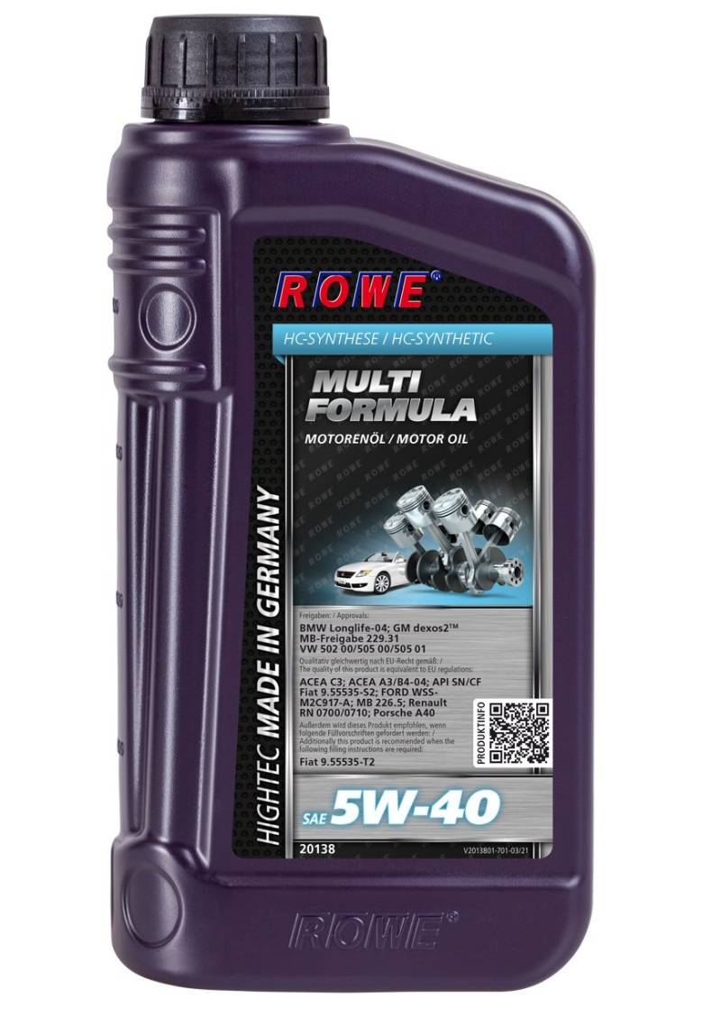 ROWE Hightec Multi Formula SAE 5W-40-1 Liter PKW Motoröl, vollsyntethisch (HC-Synthese)| Made in Germany von ROWE