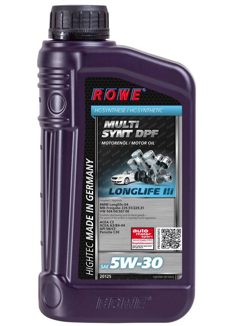 ROWE Hightec Multi Synt DPF 5W-30 PKW Motoröl vollsynthetisch (HC-Synthese), Made in Germany, 1 Liter von ROWE