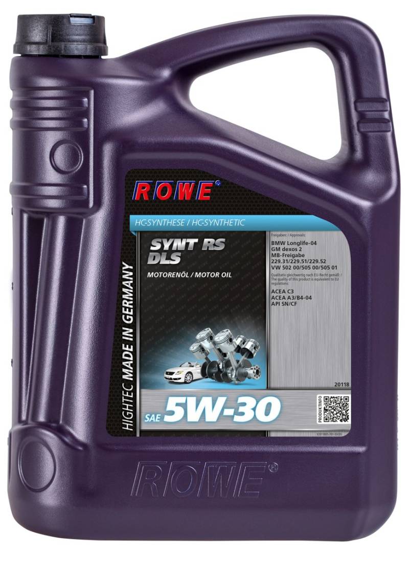 ROWE - 5 Liter HIGHTEC SYNT RS DLS SAE 5W-30 Motorenöl - für Diesel- und Benzinmotoren mit Turboaufladung von ROWE