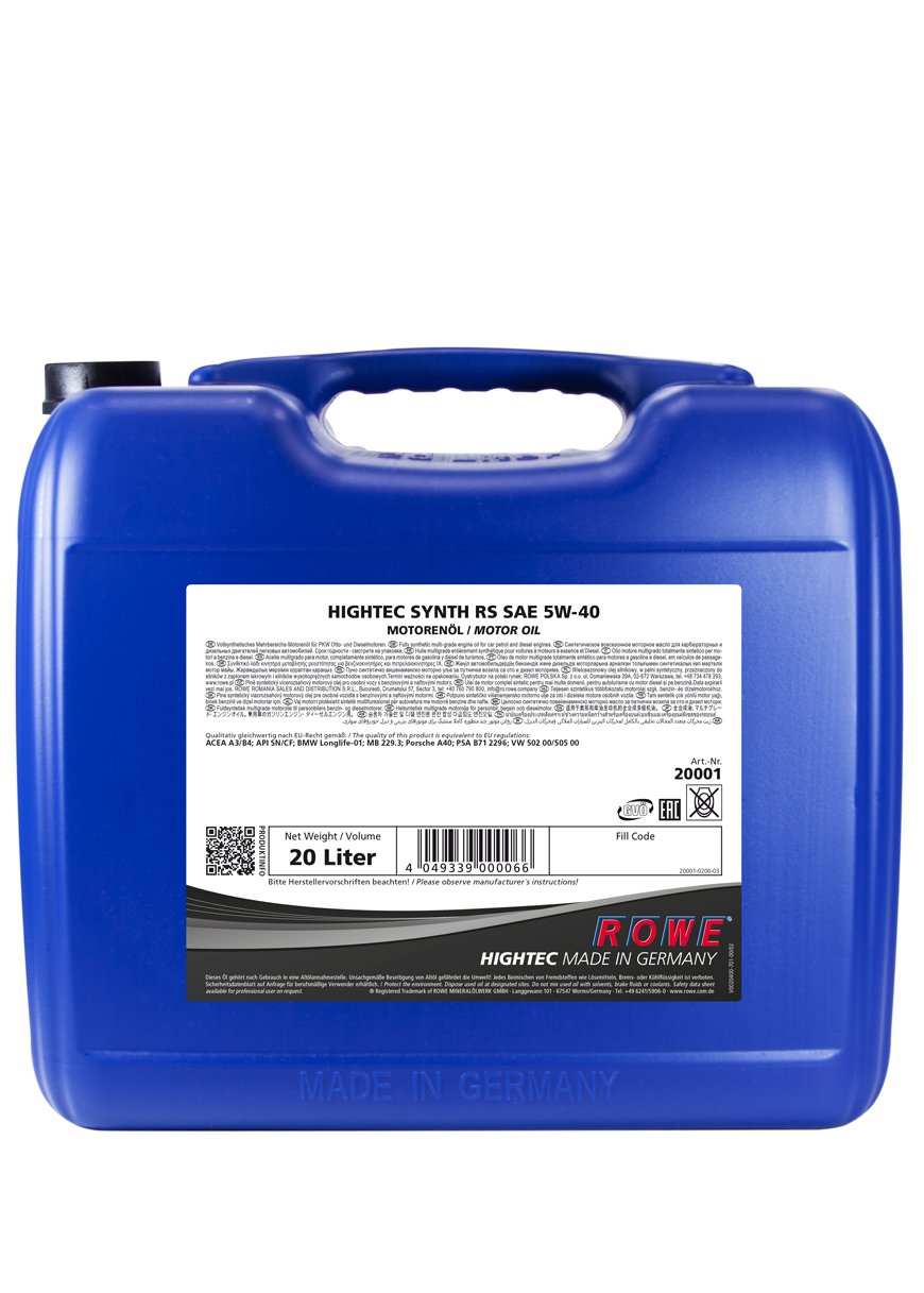 ROWE Hightec Synt RS SAE 5W-40-20 Liter PKW Motoröl vollsynthetisch (HC-Synthese)| Made in Germany von ROWE