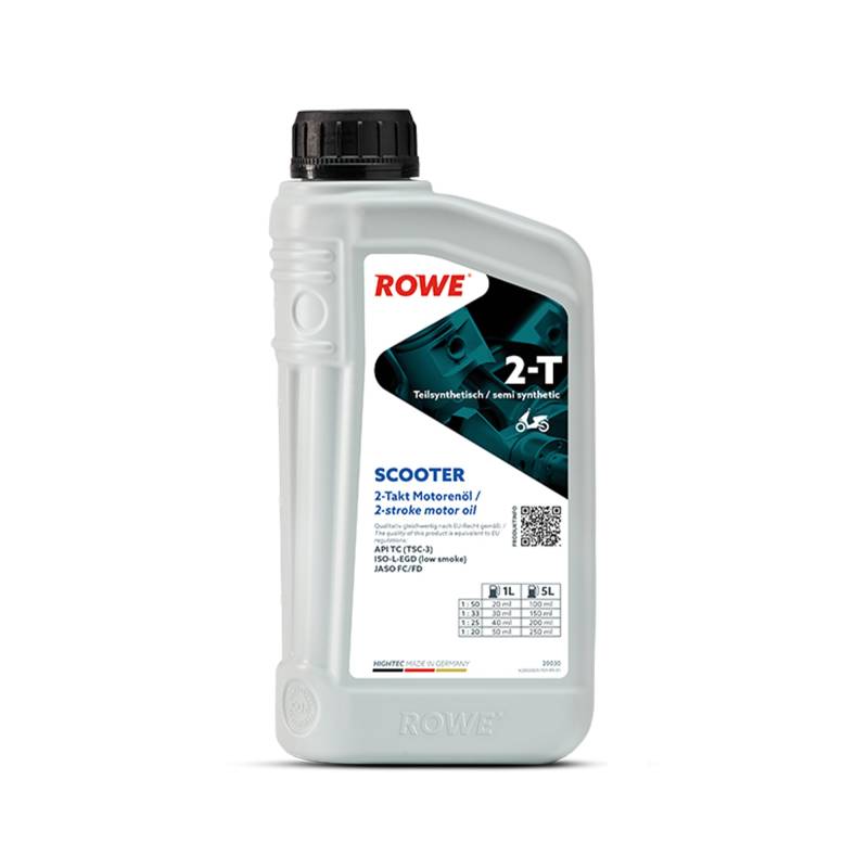 ROWE 20030 HIGHTEC 2-T SCOOTER - teilsynthetisches Hochleistungs-2-Takt- Motorenöl für luft- und wassergekühlte Motoren - 1 Liter von ROWE