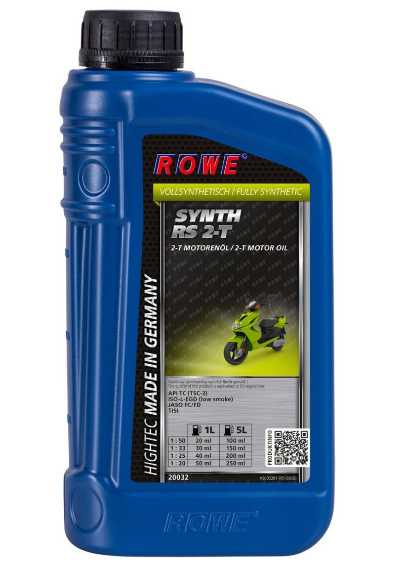 ROWE 20032 HIGHTEC SYNTH RS 2-T - vollsynthetisches Ultra-High-Performance 2-Takt-Motorenöl für luft- und wassergekühlte Motoren, 1 Liter von ROWE
