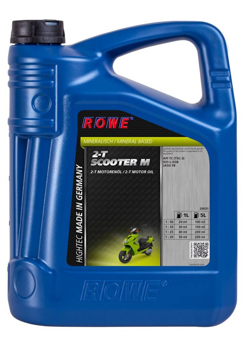 ROWE - 5 Liter HIGHTEC 2-T SCOOTER M Roller Motorenöl - 2-Takt Rolleröl Motoröl für luft- und wassergekühlte Motoren von ROWE