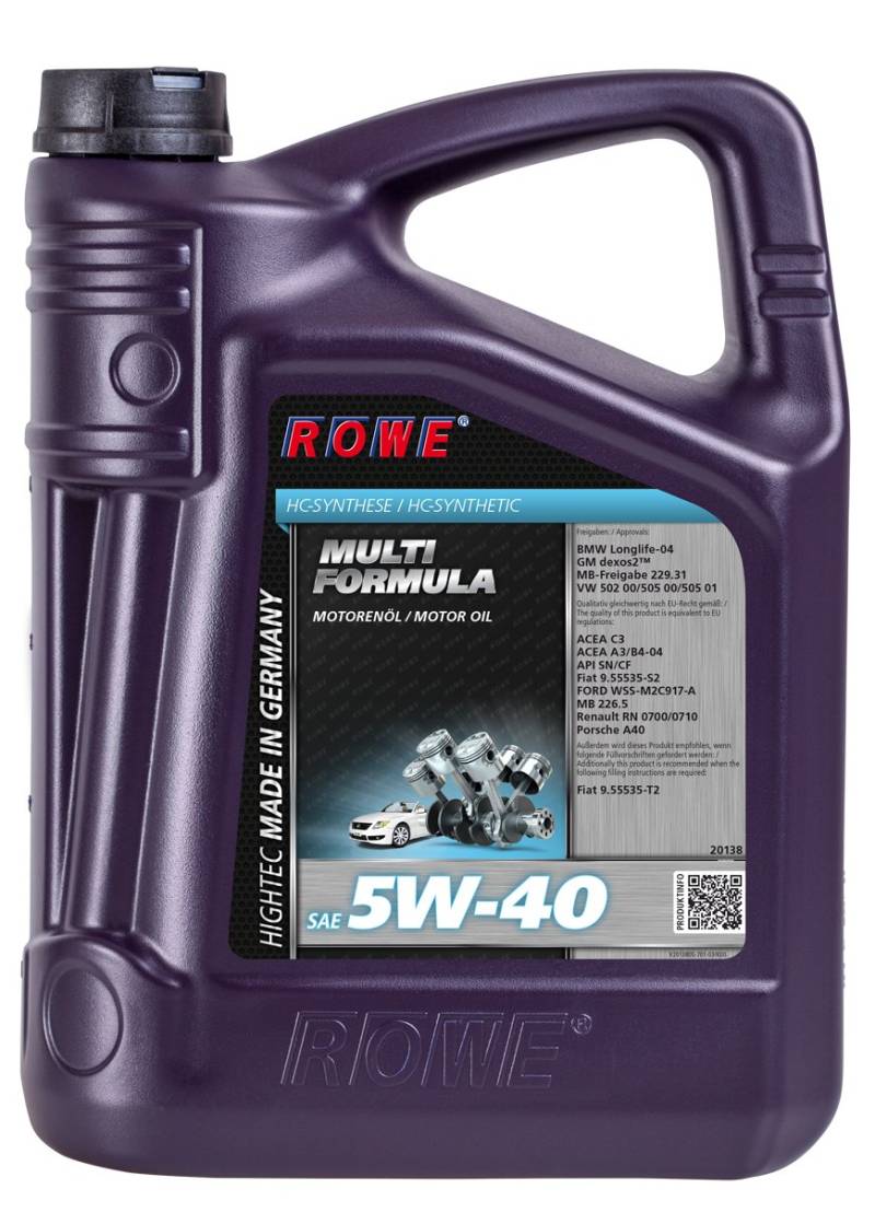ROWE Hightec Multi Formula SAE 5W-40-5 Liter PKW Motoröl, vollsyntethisch (HC-Synthese)| Made in Germany von ROWE