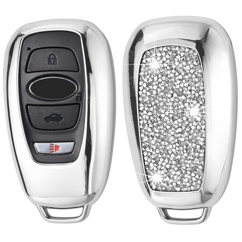 Royalfox (TM) 3 4 Tasten 3D Bling Diamond Crystals Smart Remote Key Fob Cover für Subaru Outback Forester Crosstrek Ascent BRZ WRX Legacy Impreza STI (Silber) von ROYALFOX