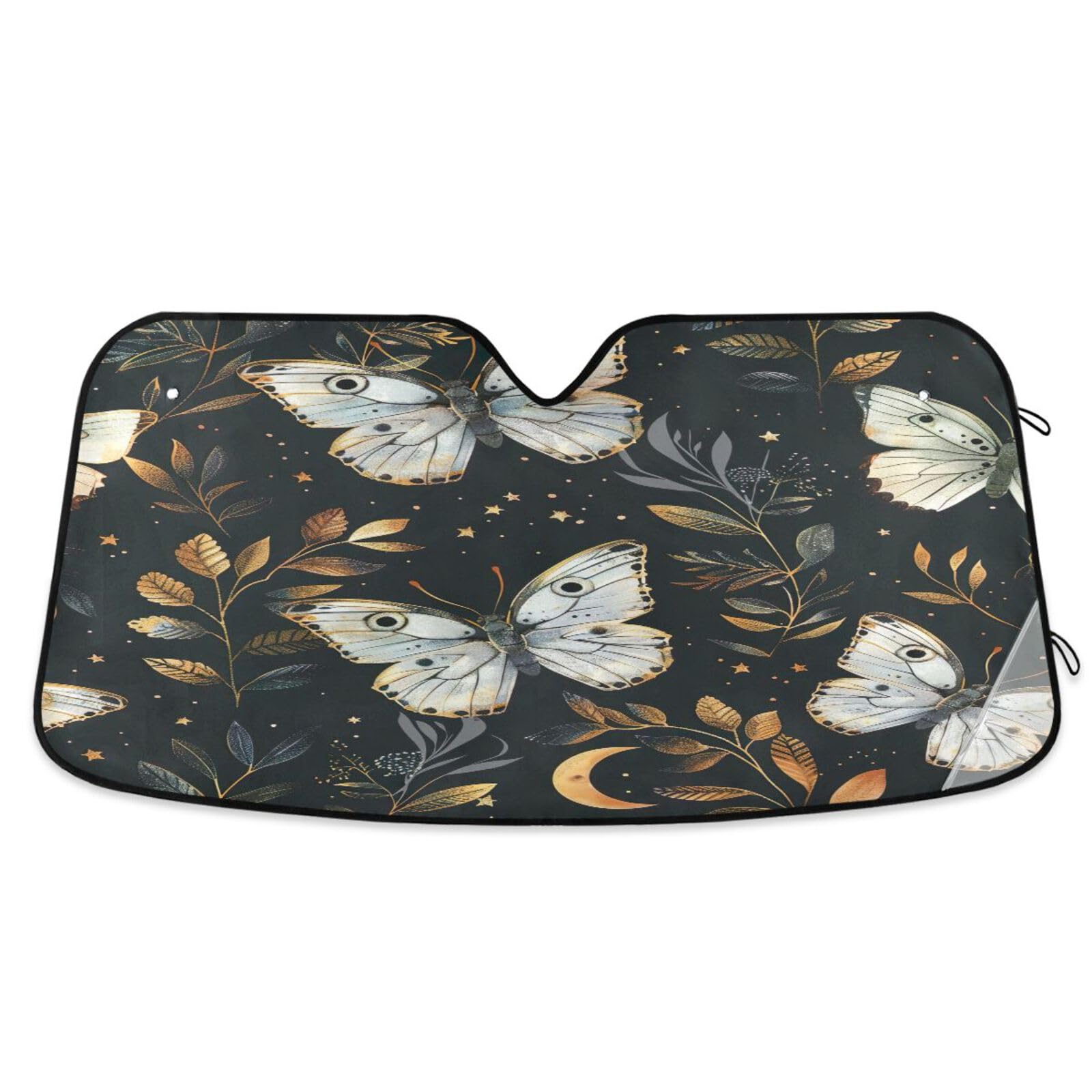 Auto-Sonnenschutz für Windschutzscheibe, Vintage-Schmetterlinge, Blätter, schwarz, faltbare Frontscheibenabdeckung, Hitzeschutz-Sonnenschutz – 134 x 59 cm Auto-Sonnenschutz für Windschutzscheibe, Vintage-Schmetterlinge, Blätter, schwarz, faltbare Frontscheibenabdeckung, Hitzeschutz-Sonnenschutz – 134 x 59 cm von RPLIFE