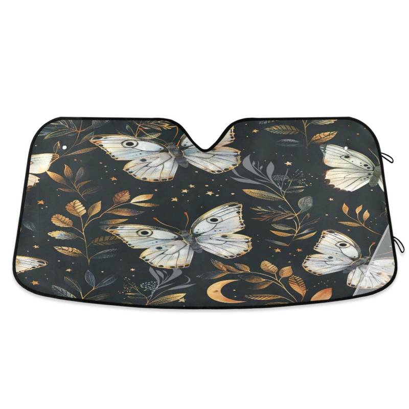 Auto-Sonnenschutz für Windschutzscheibe, Vintage-Schmetterlinge, Blätter, schwarz, faltbare Frontscheibenabdeckung, Hitzeschutz-Sonnenschutz – 134 x 59 cm von RPLIFE