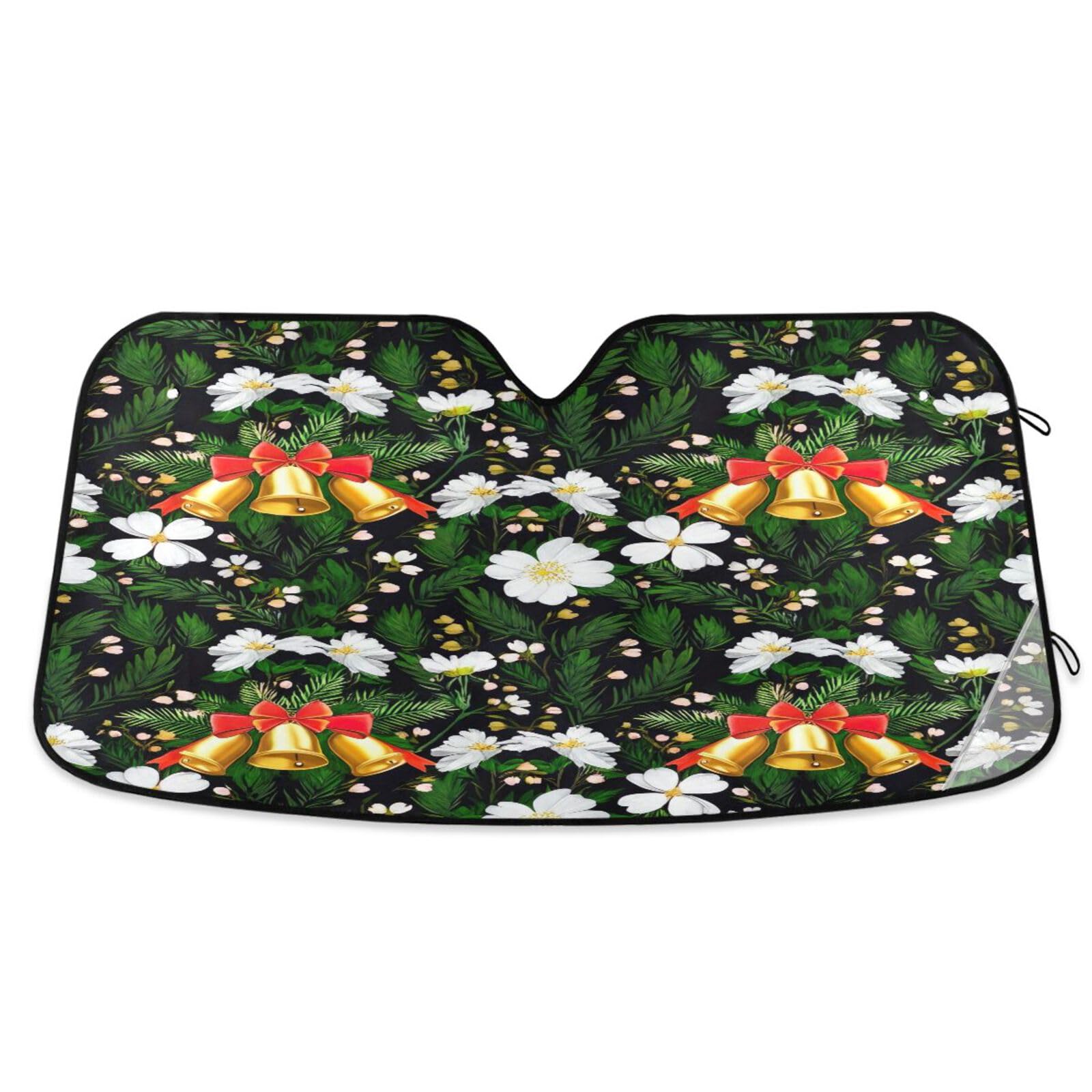 Auto-Sonnenschutz für Windschutzscheibe, weiß, Winterblumen, Grün, faltbar, Auto-Sonnenschutz, Frontscheibenabdeckung (134 x 59,9 cm) von RPLIFE