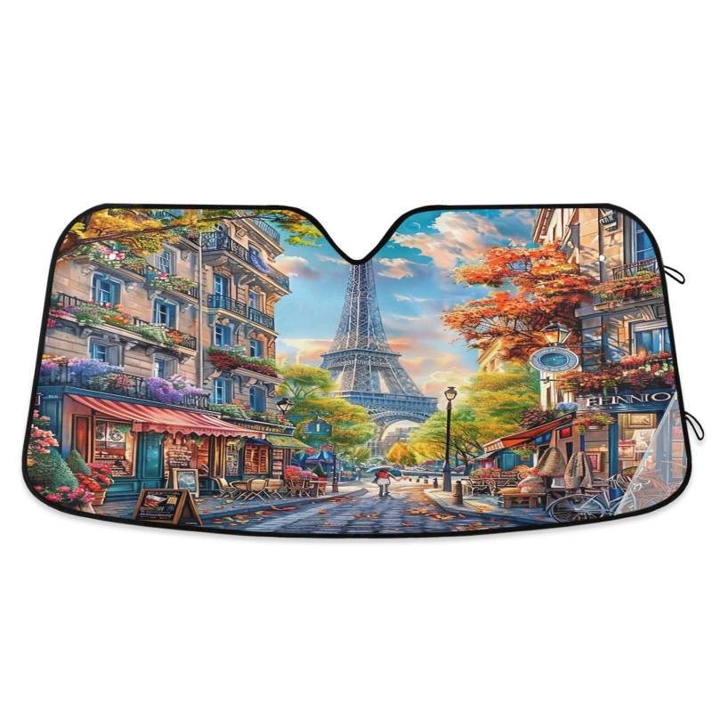 Auto Windschutzscheibe Schatten City Street Paris Faltbare Frontscheibenabdeckung Windschutzscheibe Sonnenblende - 53 × 23,5 Zoll von RPLIFE