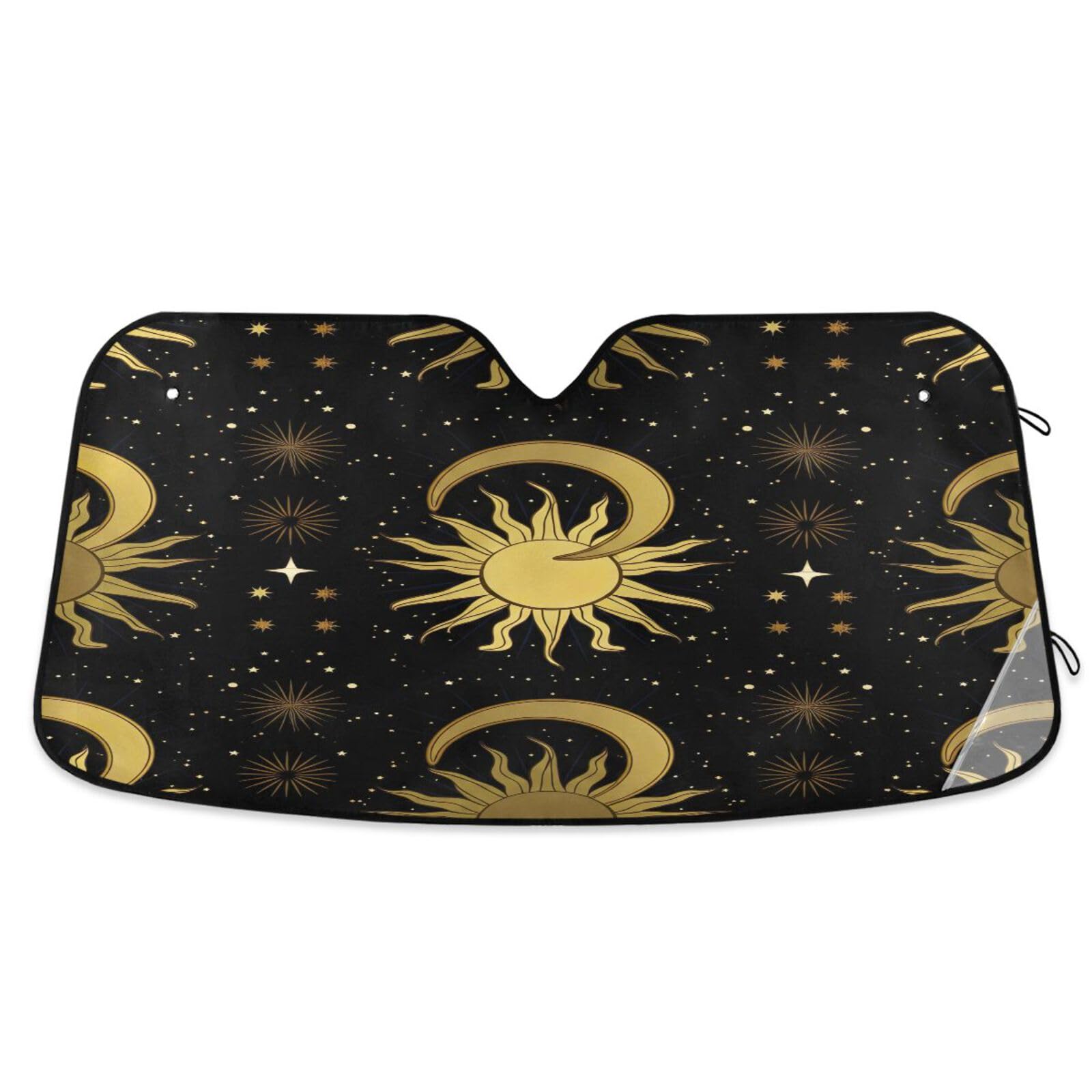 Auto Windschutzscheibe Sonnenschutz Golden Sun Moon Black Faltbare Auto Sonnenschutz Frontscheibe Abdeckung (53×23,5 Zoll) von RPLIFE