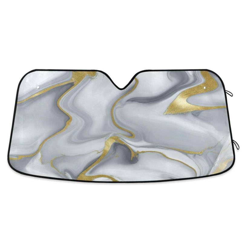 Auto Windschutzscheibe Sonnenschutz Grau Gold Marmor Textur, Faltbarer UV-Sonnenschutz für Auto, Frontscheibenabdeckung - 140 x 70 cm von RPLIFE