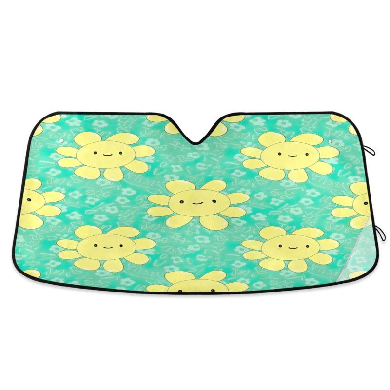 Auto Windschutzscheibe Sonnenschutz Kawaii Chibi Gänseblümchen, faltbare Auto-Windschutzscheiben-Isolierung, Frontscheibenabdeckung – 144 x 80 cm von RPLIFE