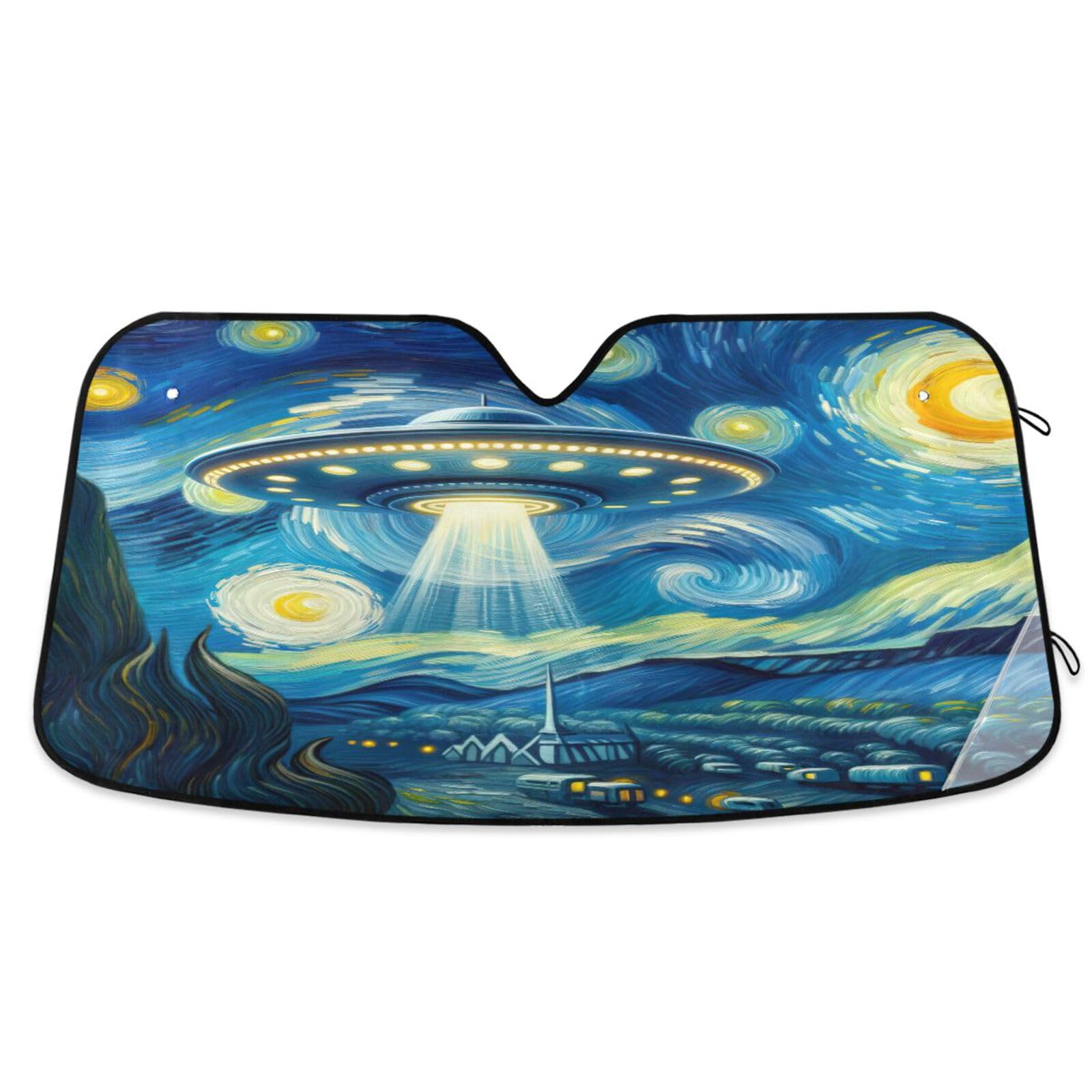 Auto Windschutzscheibe Sonnenschutz UFO Sternennacht, faltbarer Auto-Sonnenschutz, Frontscheibenabdeckung (53 × 23,5 Zoll) von RPLIFE