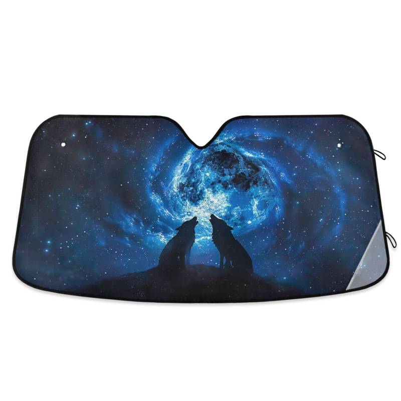 Auto-Windschutzscheiben-Abdeckung, Wölfe, heulender Mond, Nachtraum, faltbare Frontscheibenabdeckung, Auto-Windschutzscheiben-Isolationsabdeckung – 134 x 59 cm von RPLIFE