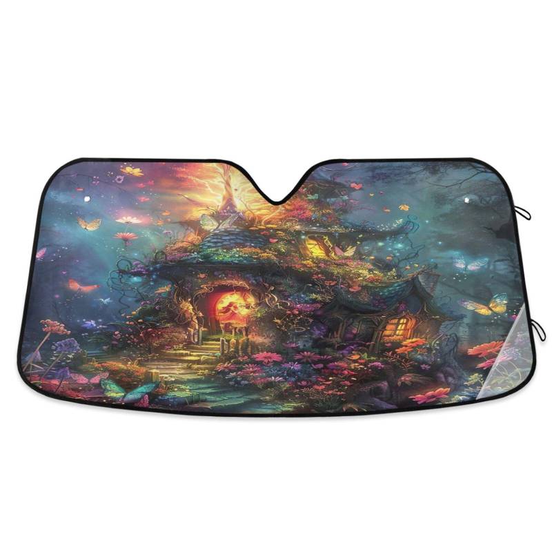 Auto-Windschutzscheiben-Abdeckung, lebendiges Feenhaus, faltbare Frontscheibenabdeckung, Auto-Windschutzscheiben-Isolationsabdeckung – 134 x 59 cm von RPLIFE