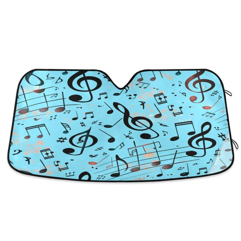 Auto-Windschutzscheiben-Blende, Musiknoten, blau, faltbare Frontscheibenabdeckung, Windschutzscheiben-Sonnenblende – 140 x 70 cm von RPLIFE