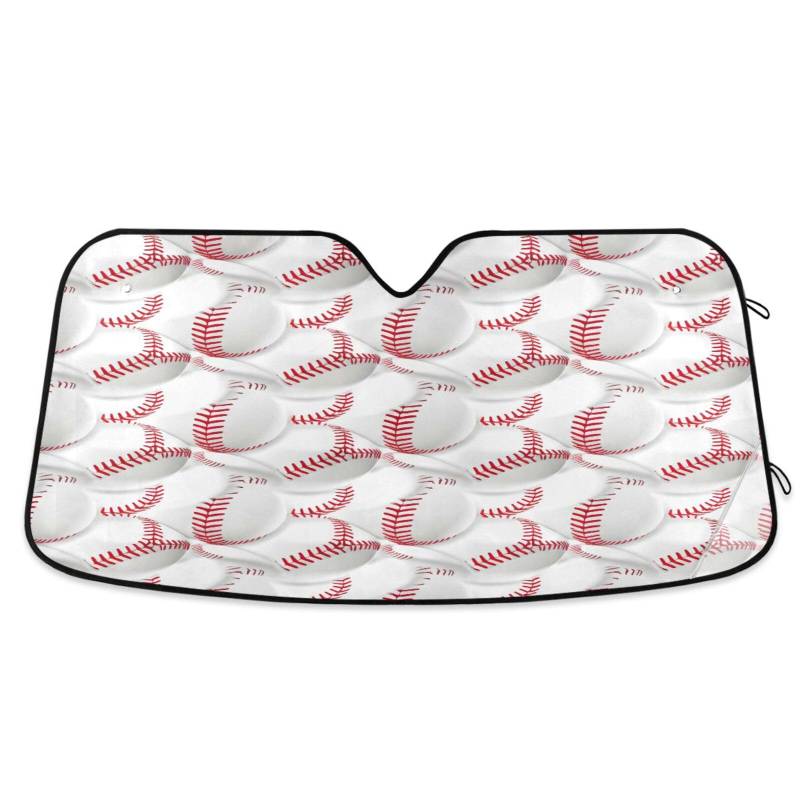 Auto-Windschutzscheiben-Schatten, Baseball-Rot, Weiß, faltbarer Auto-Windschutzscheibenschutz vor Hitze, Frontscheibenabdeckung – 140 x 70 cm von RPLIFE