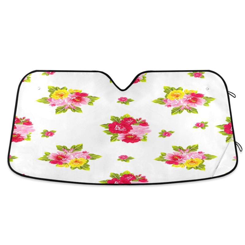 Auto-Windschutzscheiben-Schatten, Blumenmuster, weiß, faltbare Frontscheibenabdeckung, UV-Sonnenschutz für Auto – 144 x 80 cm von RPLIFE
