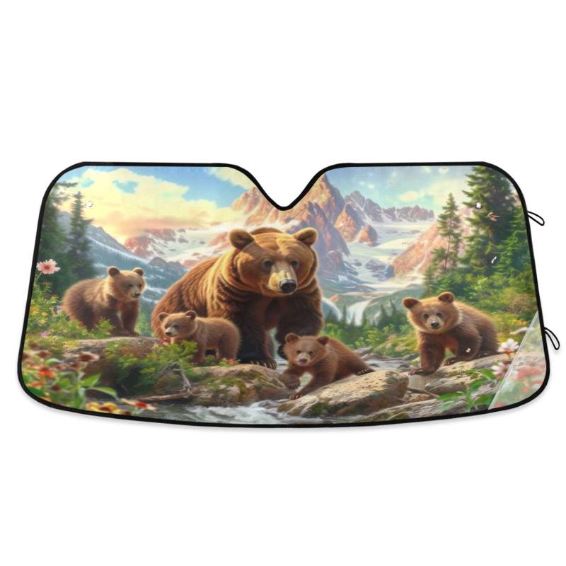 Auto-Windschutzscheiben-Schatten, Wildbraunbär, faltbare Frontscheibenabdeckung, Auto-Windschutzscheiben-Schutz vor Hitze – 140 x 70 cm von RPLIFE