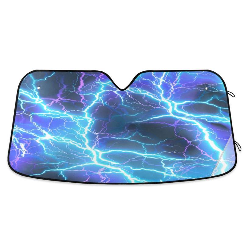 Auto-Windschutzscheiben-Schatten, blau, lila, Blitzstrahl, faltbarer Hitzeschutz, Frontscheibenabdeckung – 144 x 80 cm von RPLIFE