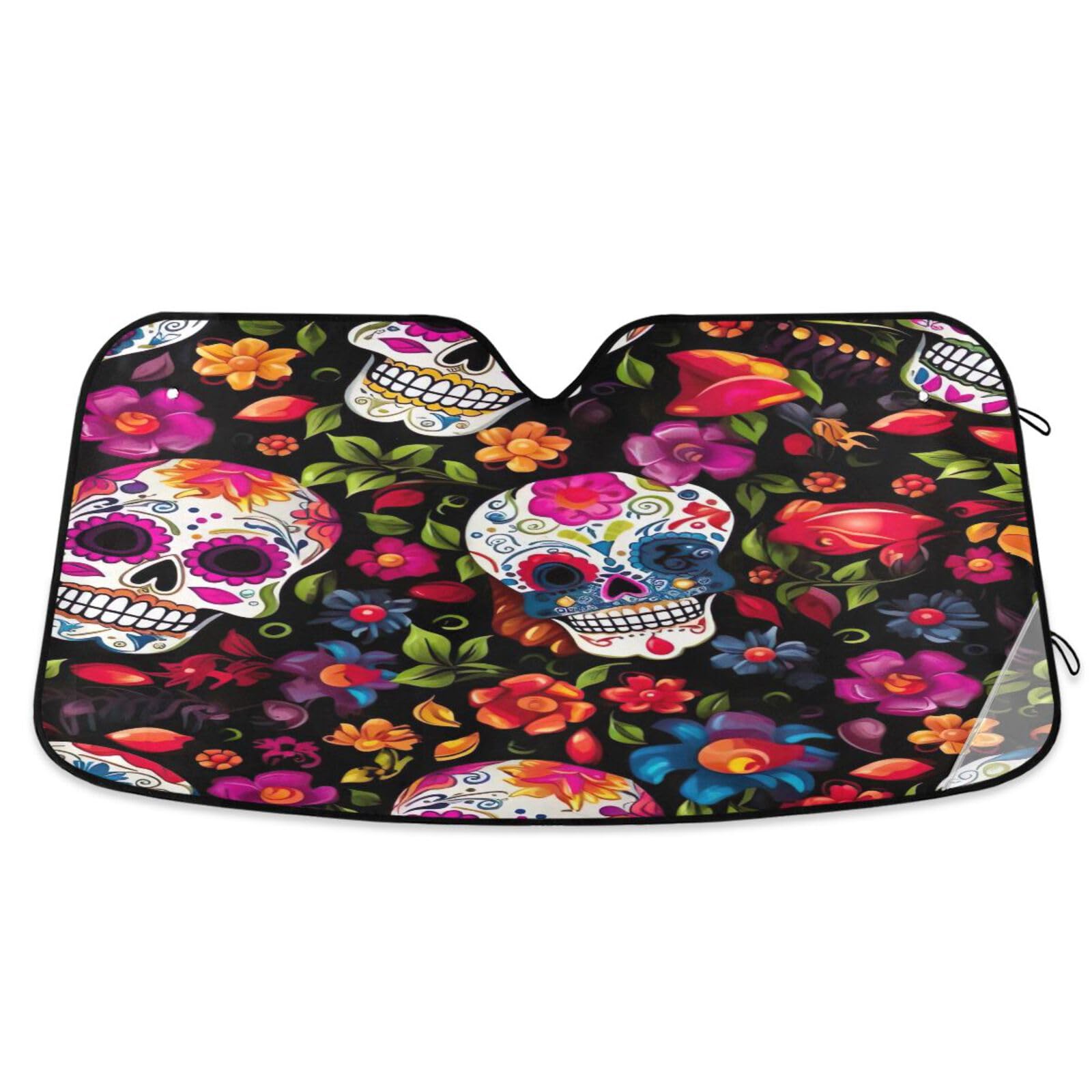 Auto-Windschutzscheiben-Schatten, bunte Totenkopf-Blumen, faltbare Frontscheibenabdeckung, UV-Sonnenschutz für Auto – 140 x 70 cm Auto-Windschutzscheiben-Schatten, bunte Totenkopf-Blumen, faltbare Frontscheibenabdeckung, UV-Sonnenschutz für Auto – 140 x 70 cm von RPLIFE