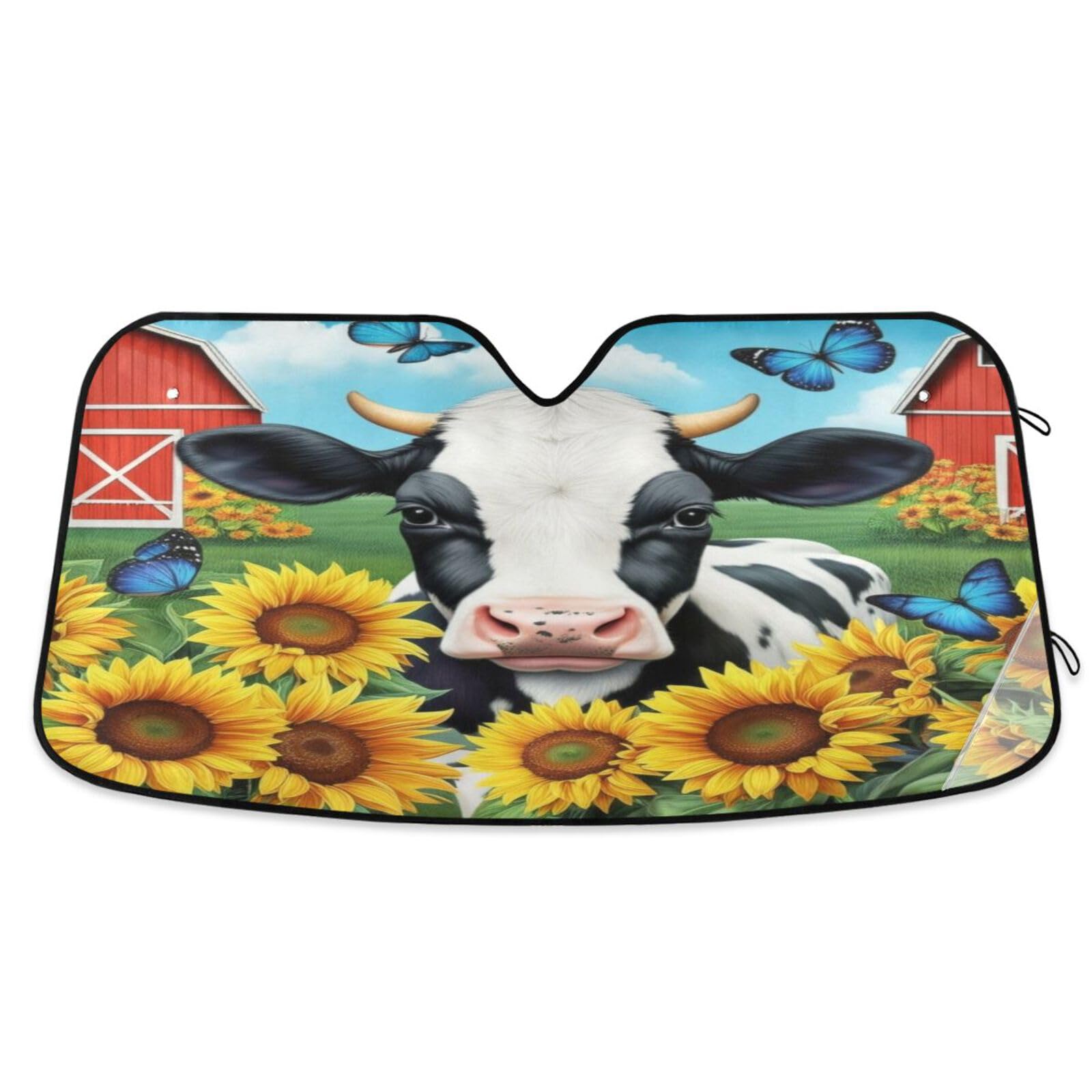 Auto-Windschutzscheiben-Schatten, niedliche schwarz-weiße Kuh-Sonnenblumen, faltbare Frontscheibenabdeckung, Hitzeschutz, Sonnenschutz – 134 x 59 cm Auto-Windschutzscheiben-Schatten, niedliche schwarz-weiße Kuh-Sonnenblumen, faltbare Frontscheibenabdeckung, Hitzeschutz, Sonnenschutz – 134 x 59 cm von RPLIFE