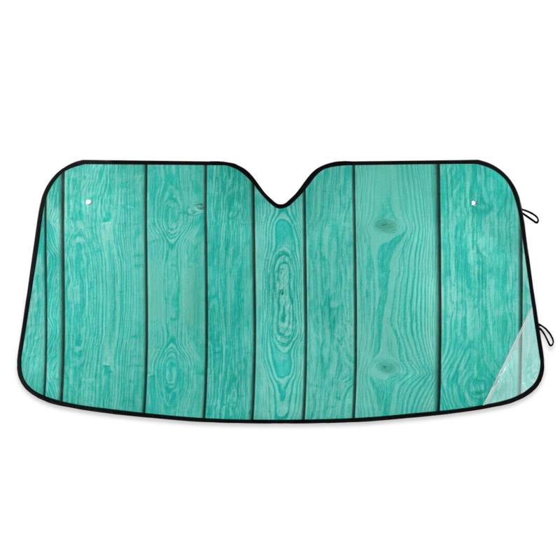 Auto-Windschutzscheiben-Schatten, türkisfarbene Holzplanken, faltbare Frontscheibenabdeckung, Auto-Windschutzscheibenabdeckung – 140 x 70 cm von RPLIFE