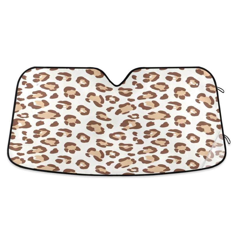 Auto-Windschutzscheiben-Sonnenschutz, Leopardenmuster, weich, braun, beige, faltbare Frontscheibenabdeckung, Windschutzscheiben-Hitzeschild – 134 x 59 cm von RPLIFE