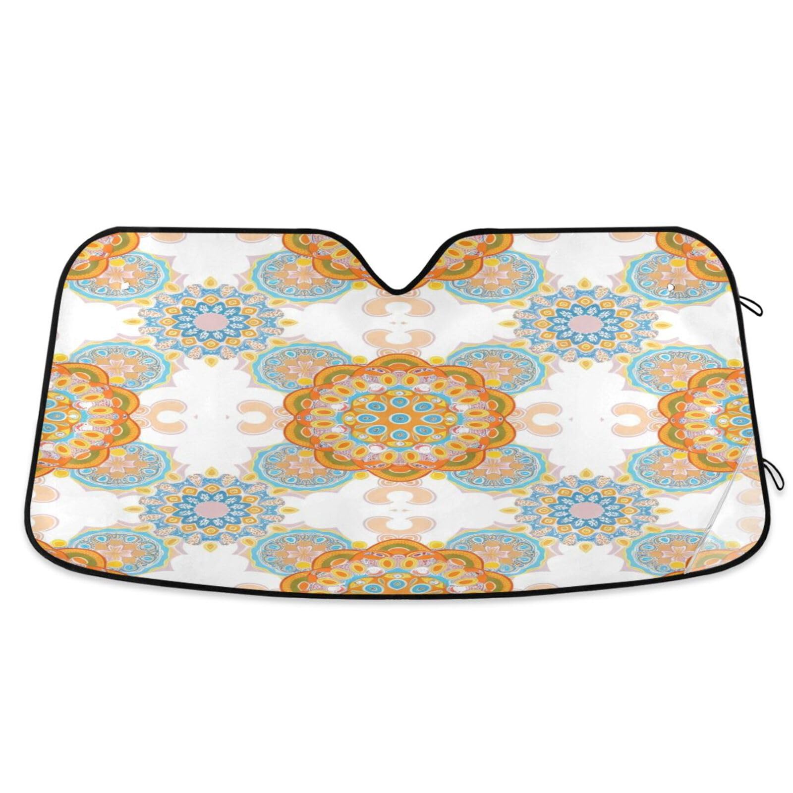 Auto-Windschutzscheiben-Sonnenschutz, Mandalas mit Blumenmuster, faltbar, Windschutzscheiben-Hitzeschutz, Frontscheibenabdeckung (134 x 59,9 cm) von RPLIFE