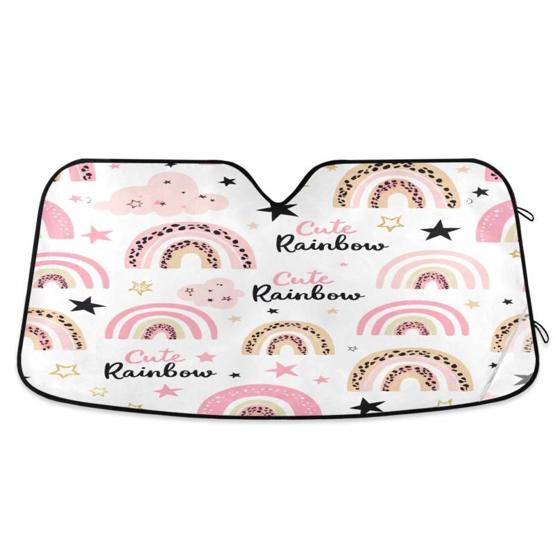 Auto-Windschutzscheiben-Sonnenschutz, Pastellfarben, Regenbögen, Leopardenmuster, faltbare Frontscheibenabdeckung, Hitzeschutz, Sonnenschutz – 140 x 70 cm von RPLIFE