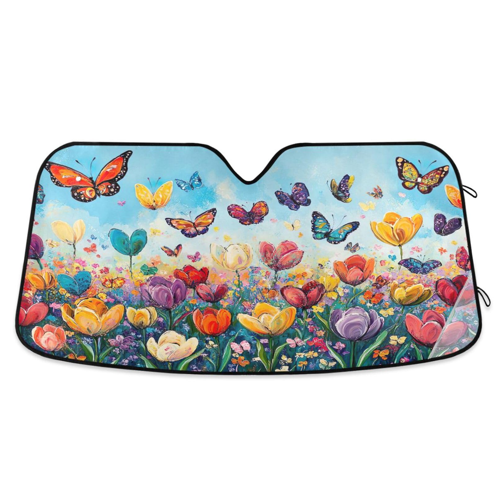 Auto-Windschutzscheiben-Sonnenschutz, Schmetterlinge, Tulpen, faltbare Frontscheibenabdeckung, UV-Sonnenschutz für Auto – 144 x 80 cm Auto-Windschutzscheiben-Sonnenschutz, Schmetterlinge, Tulpen, faltbare Frontscheibenabdeckung, UV-Sonnenschutz für Auto – 144 x 80 cm von RPLIFE