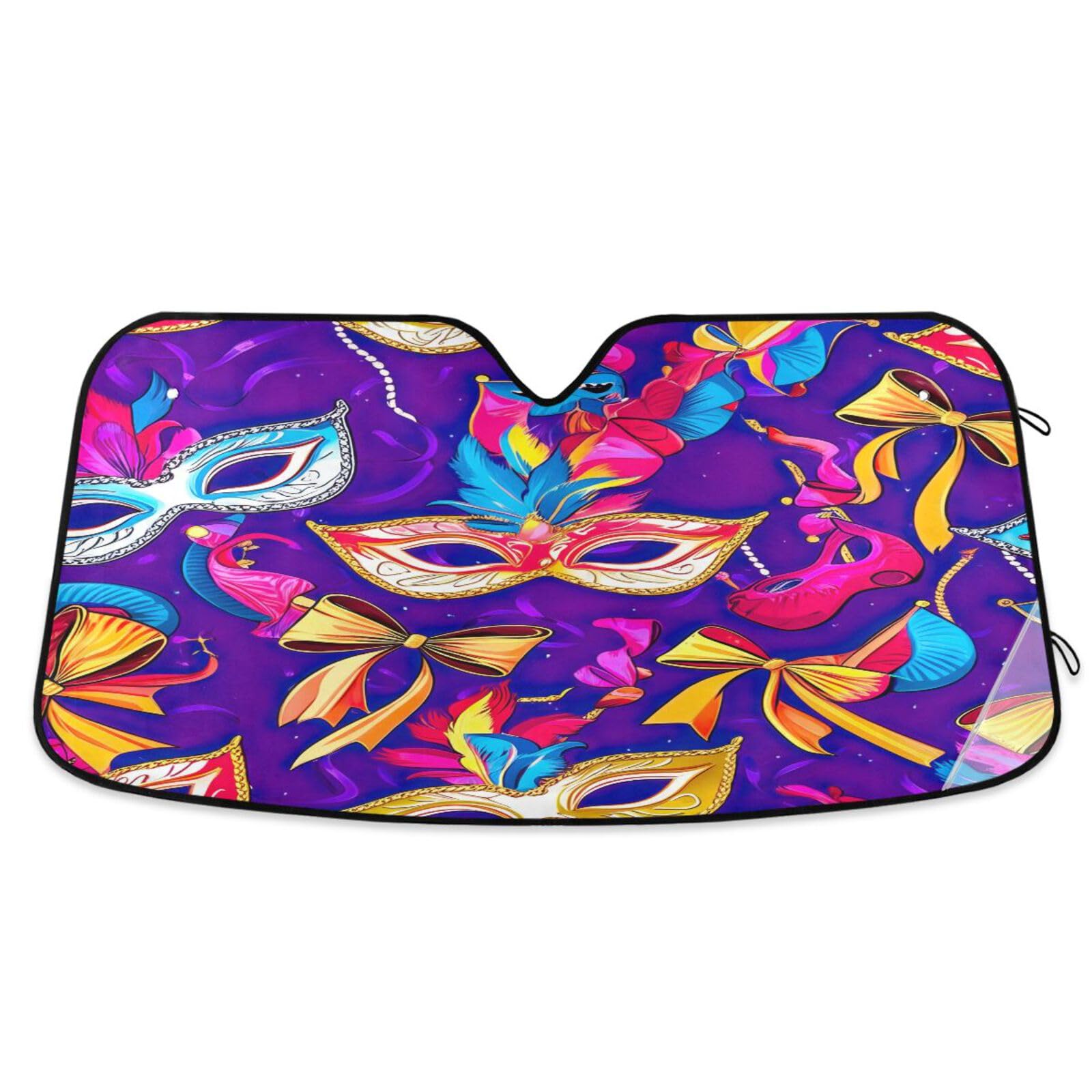 Auto-Windschutzscheiben-Sonnenschutz, bunt, Karnevalsmasken, faltbar, Frontscheibenabdeckung, Auto-Windschutzscheiben-Isolierung, 134 x 59 cm Auto-Windschutzscheiben-Sonnenschutz, bunt, Karnevalsmasken, faltbar, Frontscheibenabdeckung, Auto-Windschutzscheiben-Isolierung, 134 x 59 cm von RPLIFE