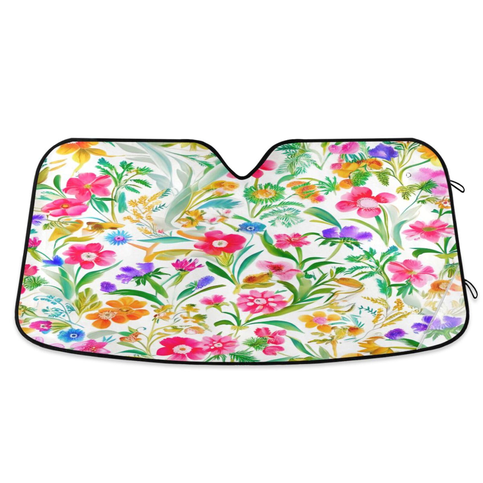 Auto-Windschutzscheiben-Sonnenschutz, florale bunte Blumen, faltbarer Hitzeschutz, Frontscheibenabdeckung – 144 x 80 cm Auto-Windschutzscheiben-Sonnenschutz, florale bunte Blumen, faltbarer Hitzeschutz, Frontscheibenabdeckung – 144 x 80 cm von RPLIFE