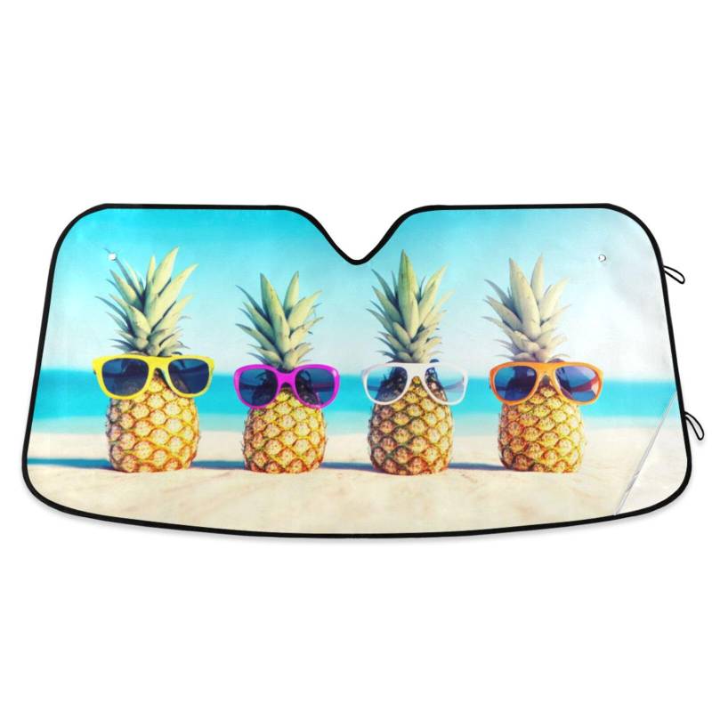Auto-Windschutzscheiben-Sonnenschutz, niedlich, lustig, Strand-Ananas, faltbare Frontscheibenabdeckung, Auto-Windschutzscheiben-Isolationsabdeckung – 144 x 80 cm von RPLIFE