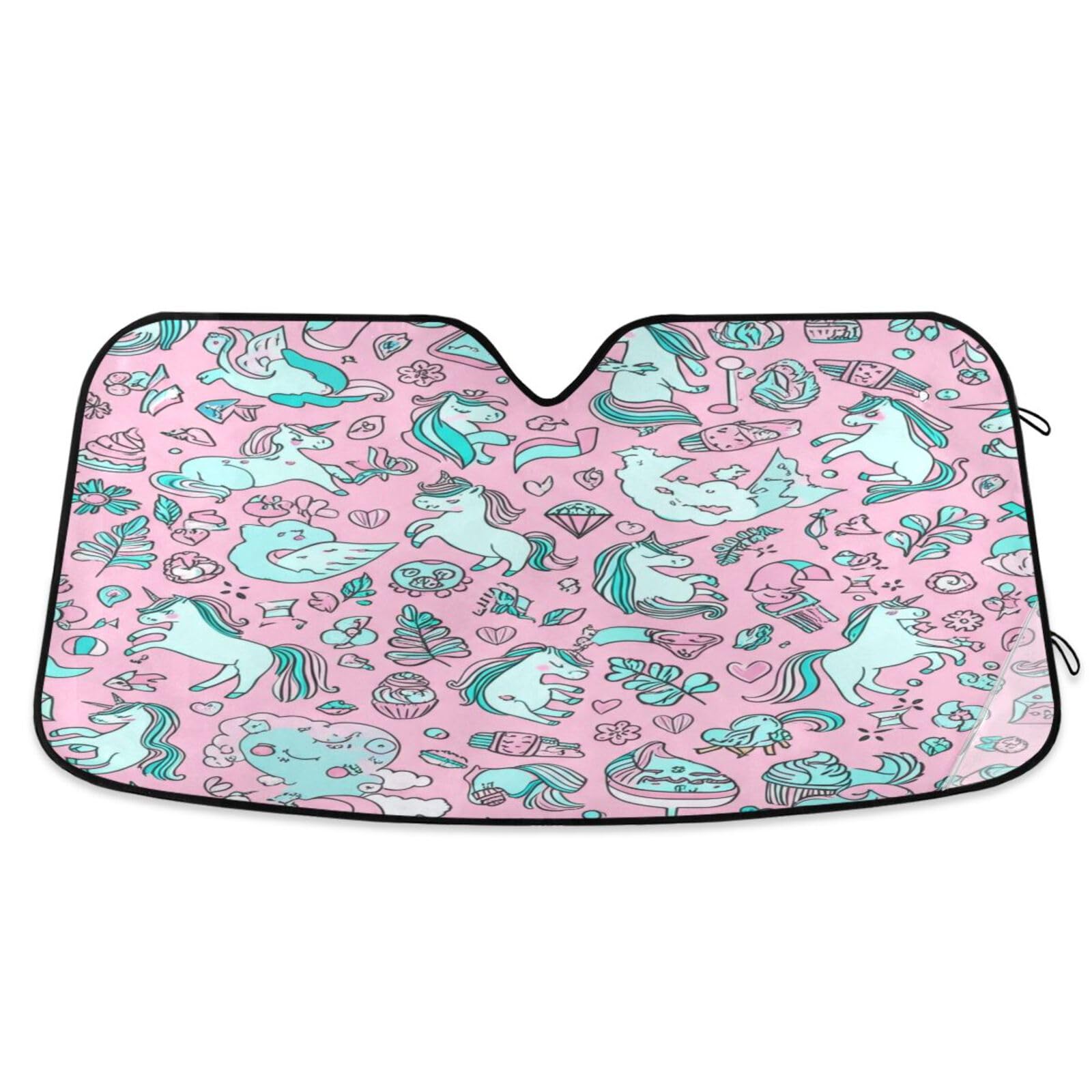 Auto-Windschutzscheiben-Sonnenschutz, niedliche Einhörner, Rosa, faltbarer Auto-Reflektor, Sonnenschutz, Frontscheibenabdeckung (134 x 59,9 cm) von RPLIFE