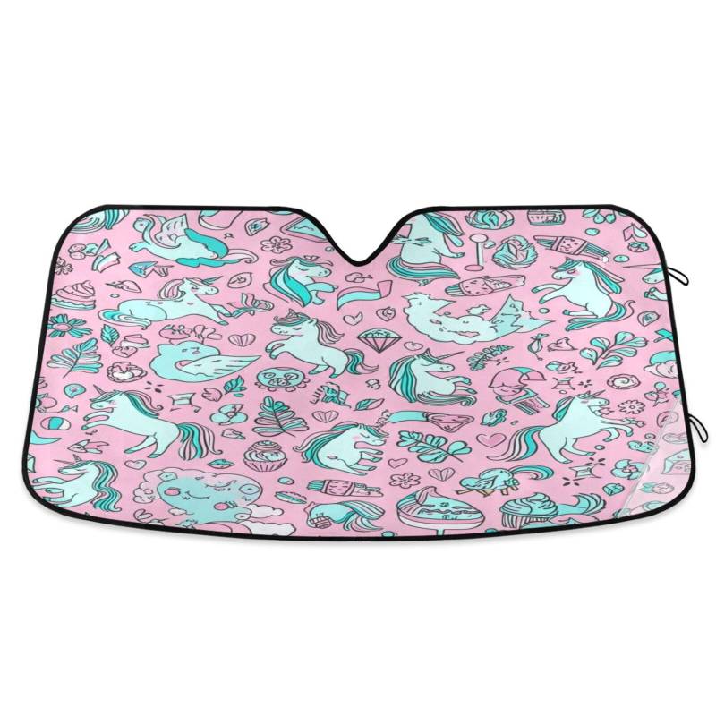 Auto-Windschutzscheiben-Sonnenschutz, niedliche Einhörner, Rosa, faltbarer Auto-Reflektor, Sonnenschutz, Frontscheibenabdeckung (134 x 59,9 cm) von RPLIFE
